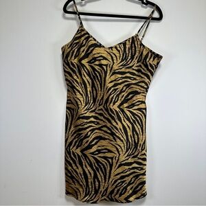 Opulence Zebra Print Satin Slip Mini Dress Spaghetti Strap Size M